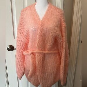 Maiami Mohair Oversized V Cardigan - Light Pink , XS